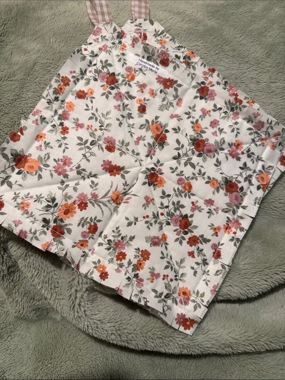 Two Floral Raggy Quilted Cotton Potholders